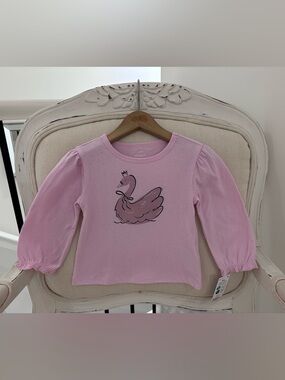 🦢 18 Mth Carter's Pink Swan Cotton Long-Sleeve Puff Sleeve Tee for Baby NWT